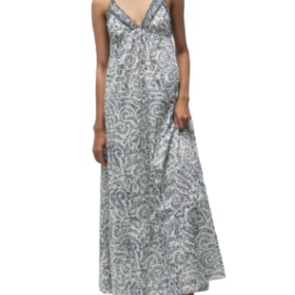Pull&Bear Blue and White Patterned Maxi Halter Boho Dress